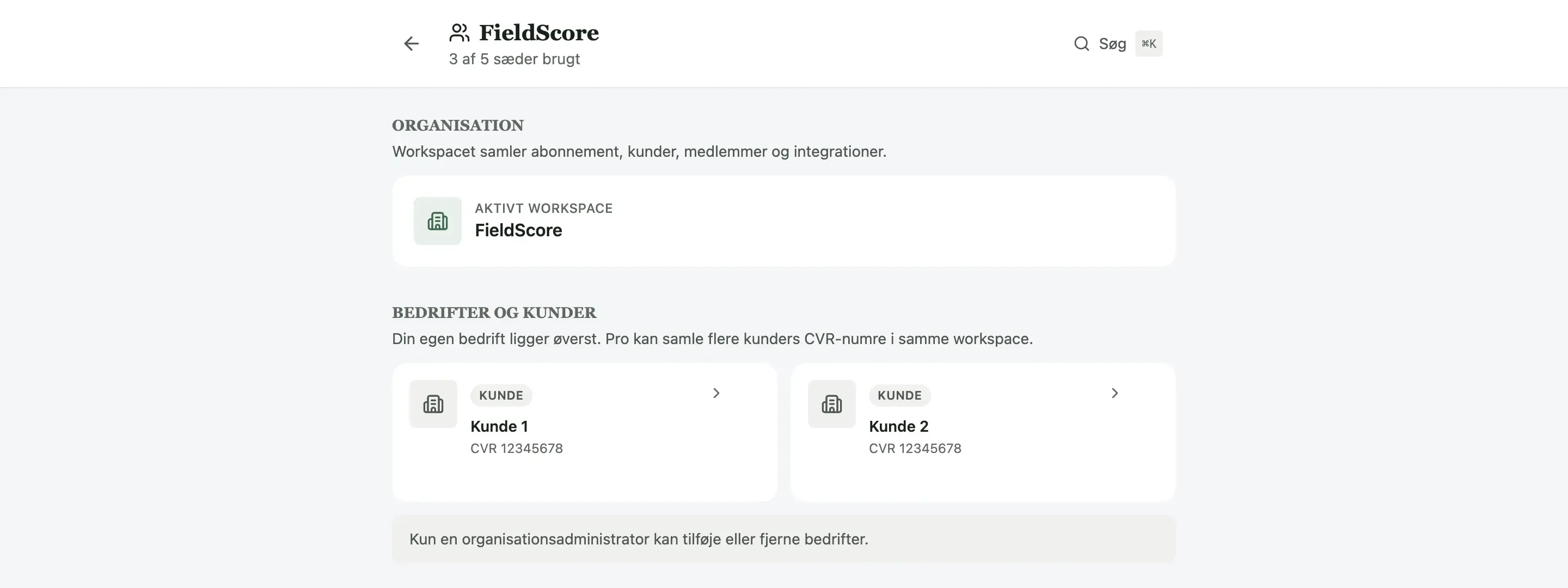 Bedrifter og kunder i organisationen, 3 af 5 sæder brugt